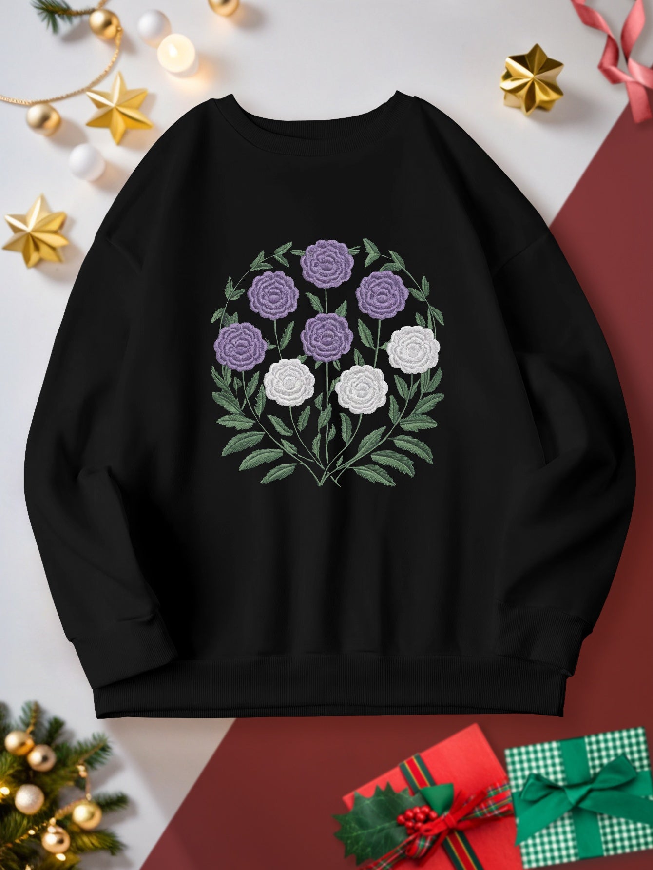 teediy Embroidered floral motif women's sweatshirts