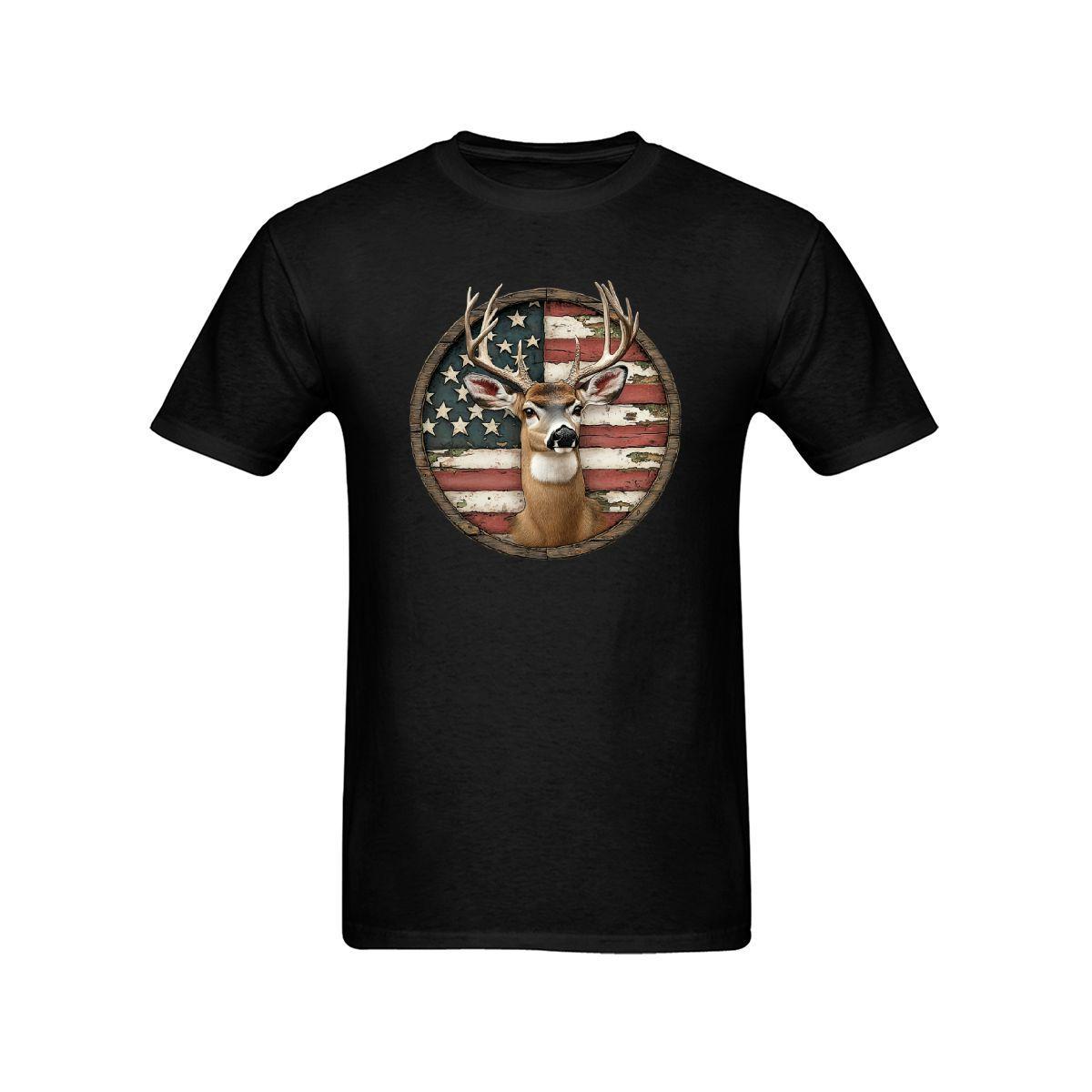 1pc Patriotic Deer Graphic T-Shirt, Polyester, Casual Crew Neck, Short Sleeve, Sports & Daily Wear, Machine Washable - Ideal for Valentine's, Christmas & Easter Gifts