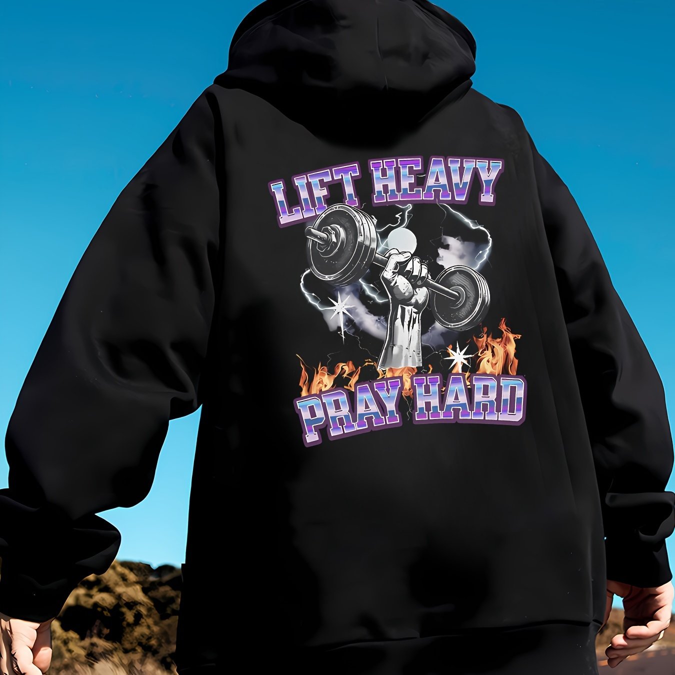 Lift Heavy Pray Hard, Men's Hooded Sweater Loose Cotton Blended Hooded Sweater With Pocket Coat Autumn And Winter Clothes Suitable For Autumn And Winter Wear Sports Clothes, Suitable For Holiday Gifts, Gifts Are Preferred