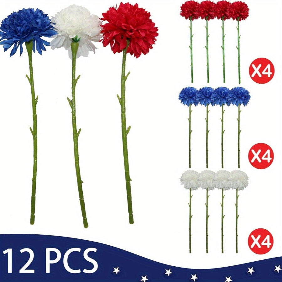 Patriotic Artificial Flowers Red White Blue Ball Chrysanthemum Bouquet | 4th Of July Memorial Family Gathering Center Vase Decoration