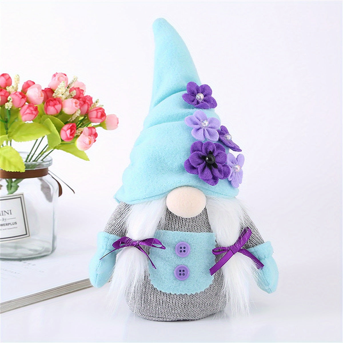 Mother's Day Gnome Decorations Gift - 3D Flower Scandinavian Nisse Plush Doll, Fabric Material, No Power Needed, Perfect for Home Ornaments & Party Decorations