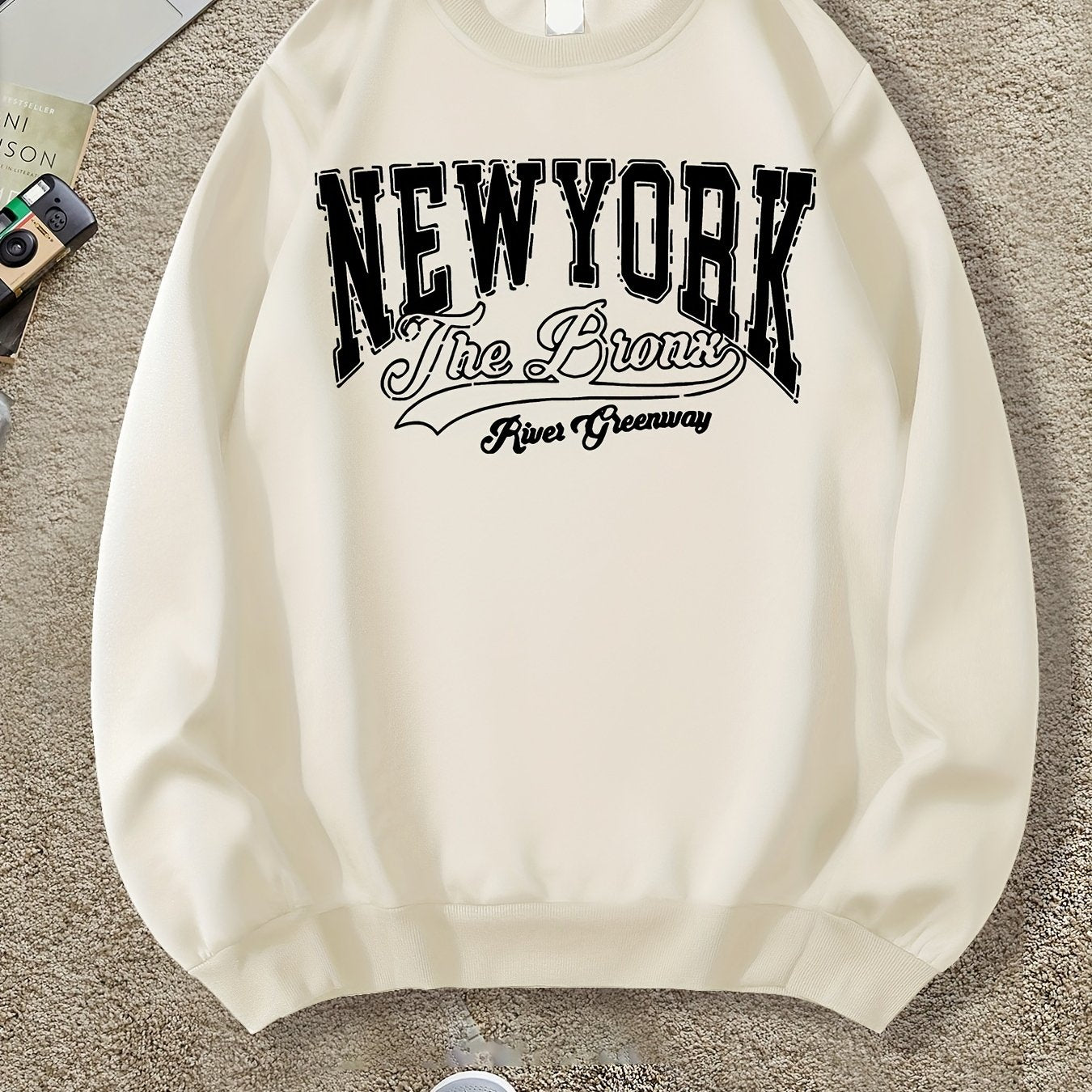 Men's Casual New York Graphic Sweatshirt - Soft Polyester, Loose Fit, Round Neck, Long Sleeve, Machine Washable, Perfect for Spring & Fall, Unique Print Design, Casual Wear | Urban Style Sweatshirt | Soft Polyester Fabric