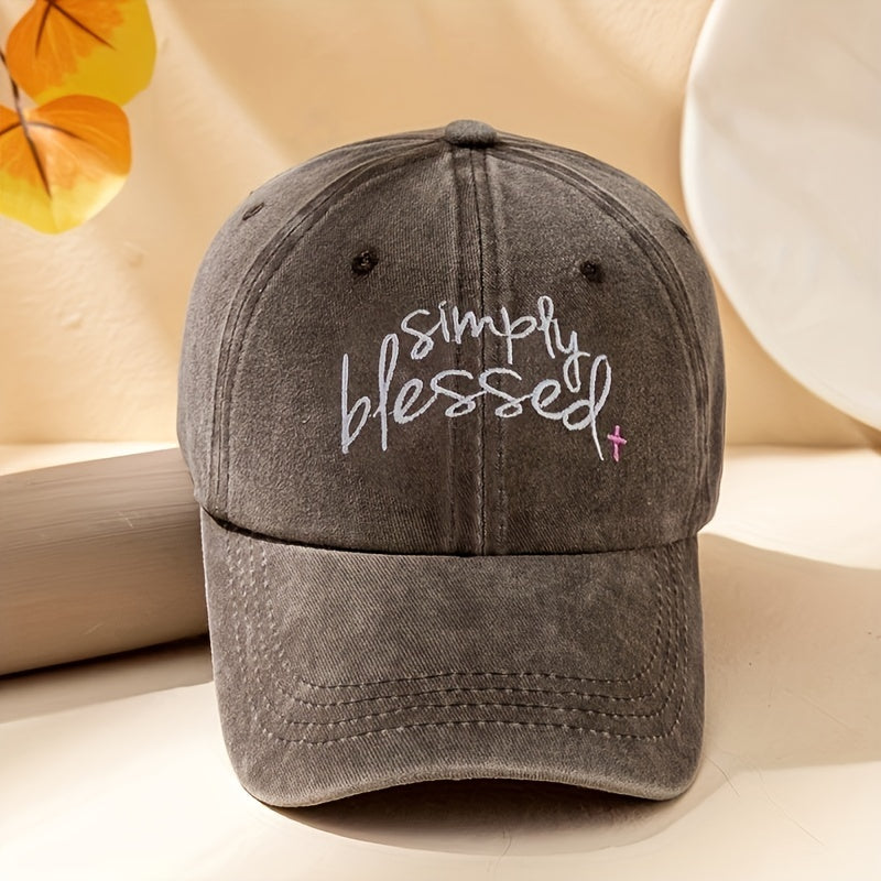 Simply Blessed Embroidery Baseball Cap Washed Distressed Solid Color Dad Hats Adjustable Sun Hats For Women & Men