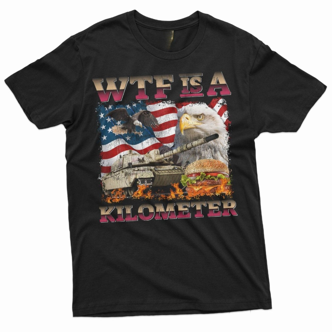 Men'S Funny 4th of July WTF is a Kilometer T-shirt usa patriotic shirts for men, Regular-Fit, Family T-shirt