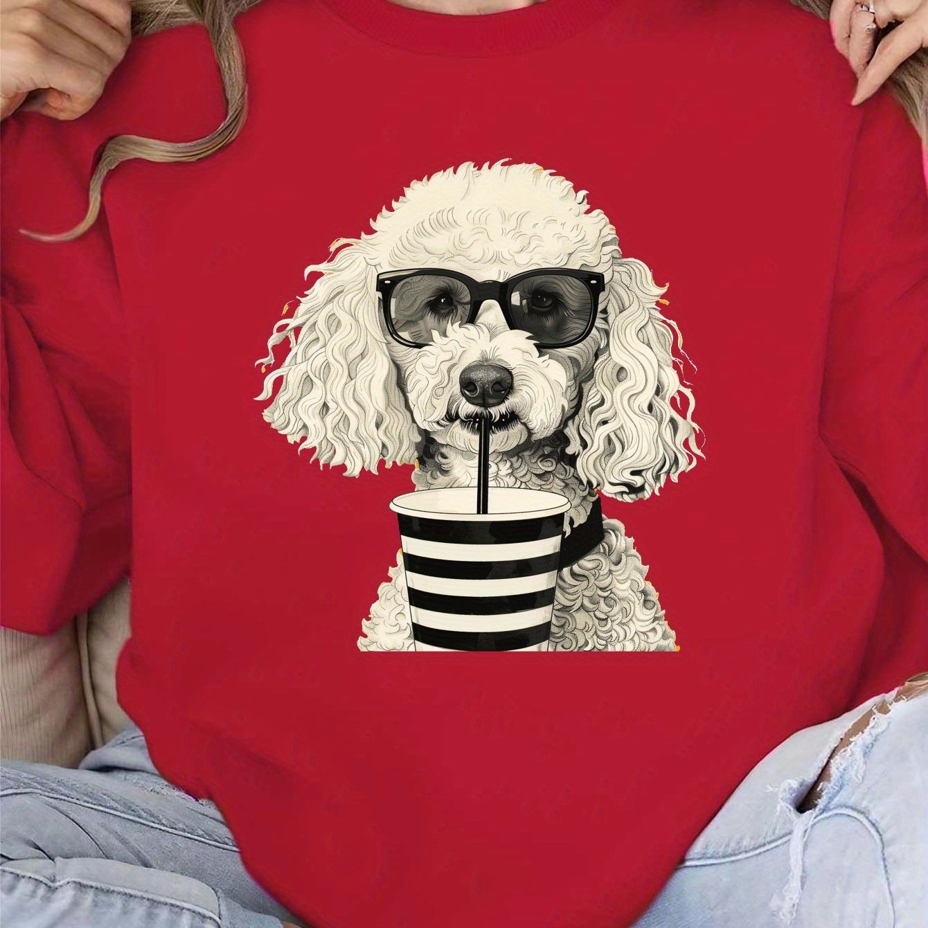 white poodle with sunglasses women's sweatshirts