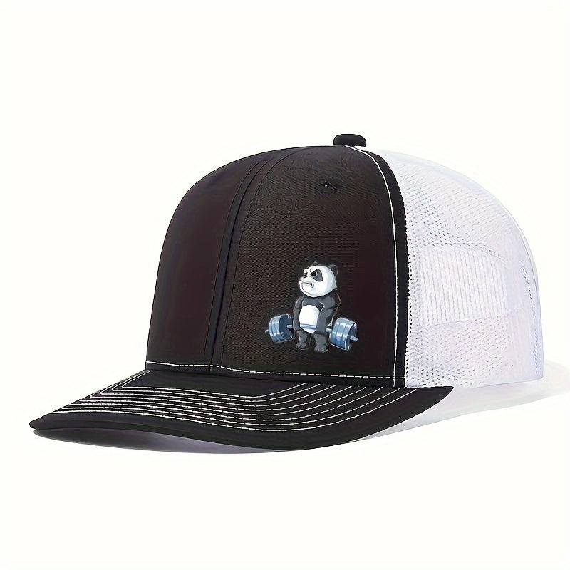Panda-Themed Breathable Polyester Cap, Adjustable Snapback, Hand Washable, Ideal for Weightlifting & Outdoor Activities