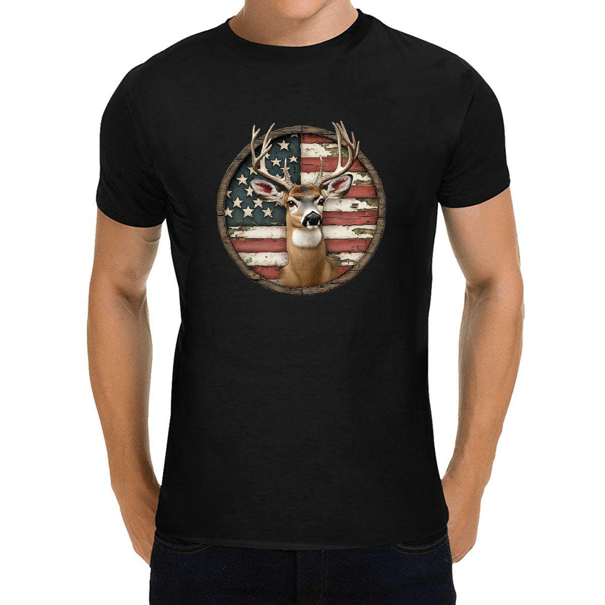 1pc Patriotic Deer Graphic T-Shirt, Polyester, Casual Crew Neck, Short Sleeve, Sports & Daily Wear, Machine Washable - Ideal for Valentine's, Christmas & Easter Gifts