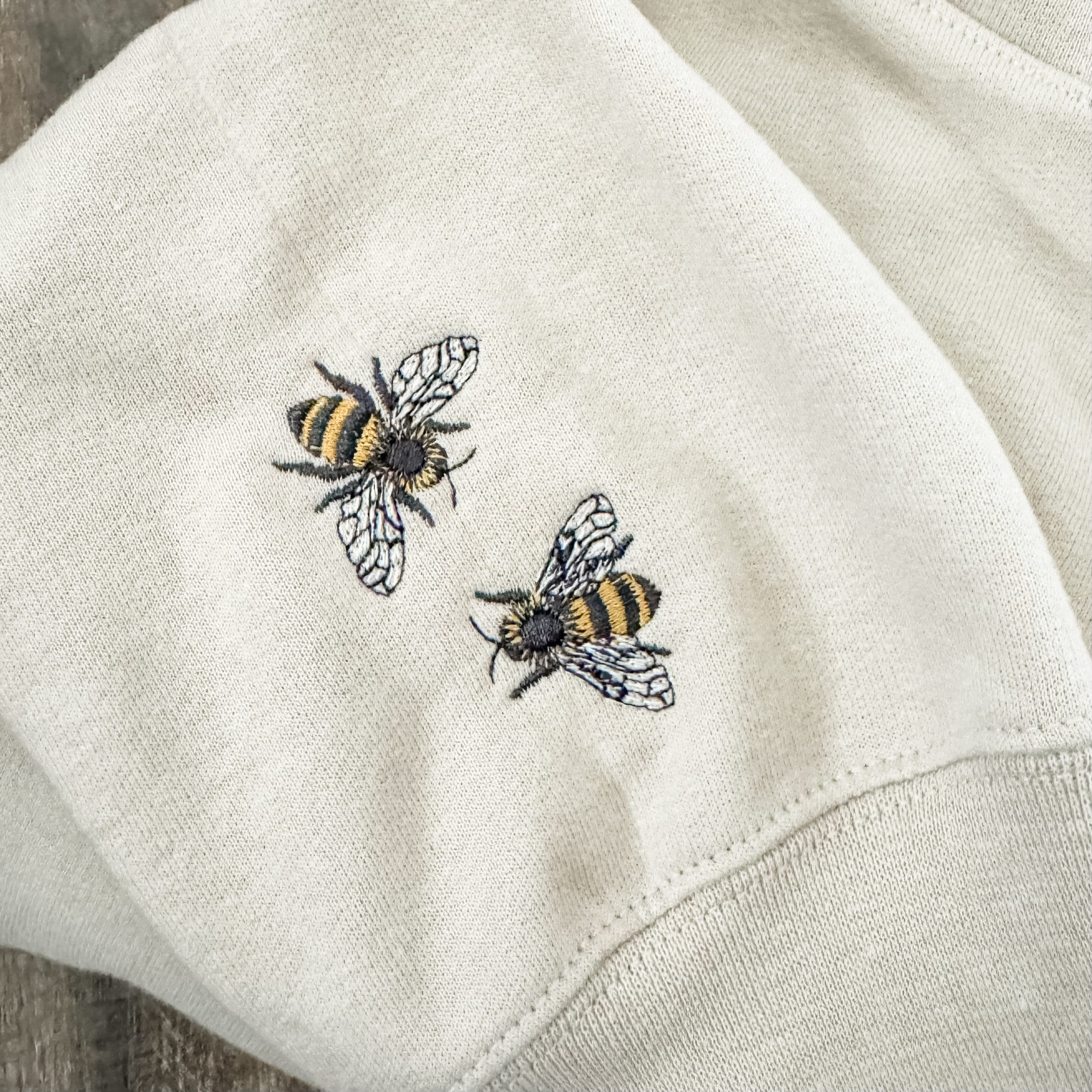 Embroidered Bee Hoodie, Minimalist Mini Honey Bee Sleeve Embroidered Sweatshirt, Nature Lover Gift, Wildlife Bee Hoodie, Cottagecore Shirt