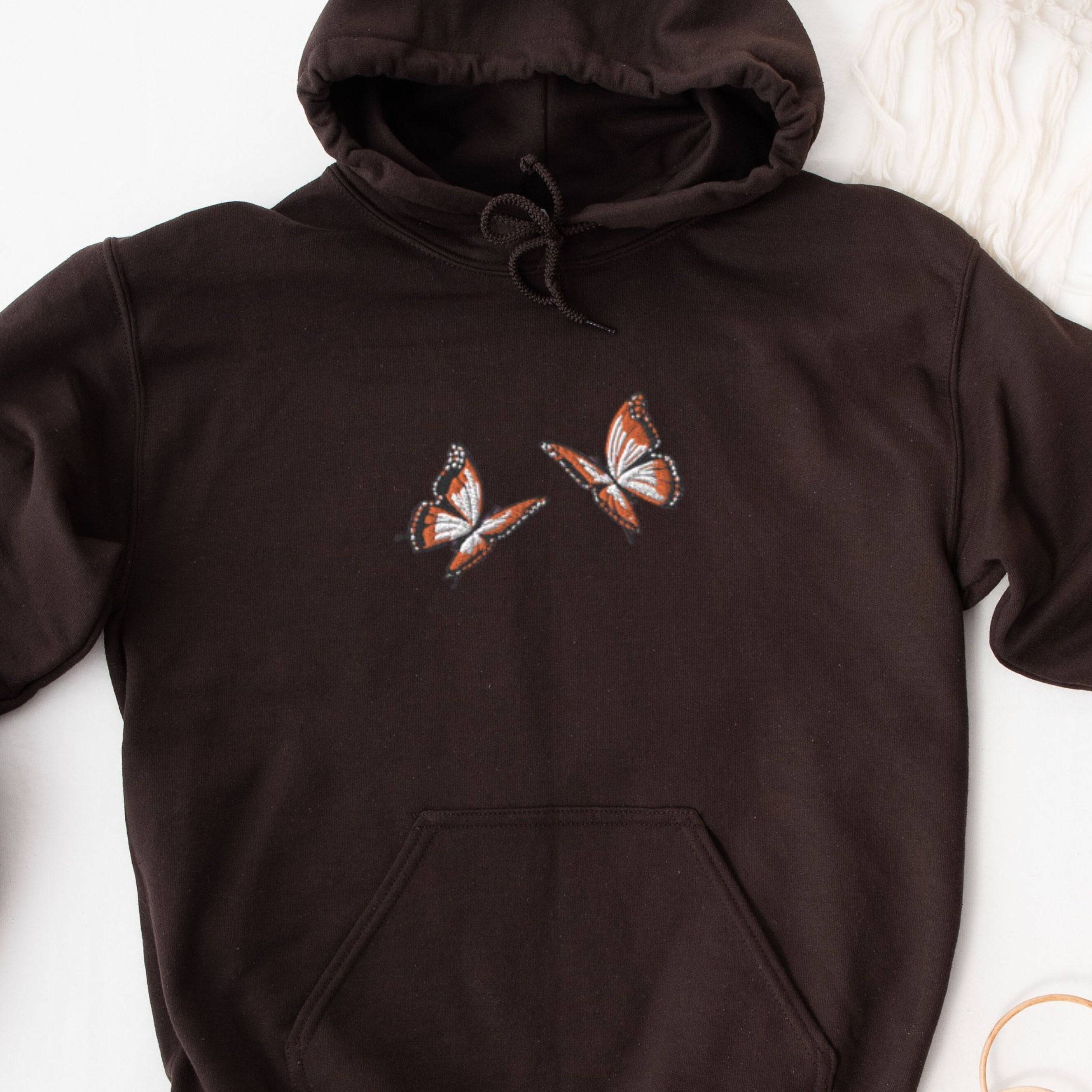 Butterflies Embroidered Hoodie, Embroidered Monarch Butterfly Hoodie, Butterflies Shirt, Cute Embroidered Hoodie, Butterflies Sweatshirt