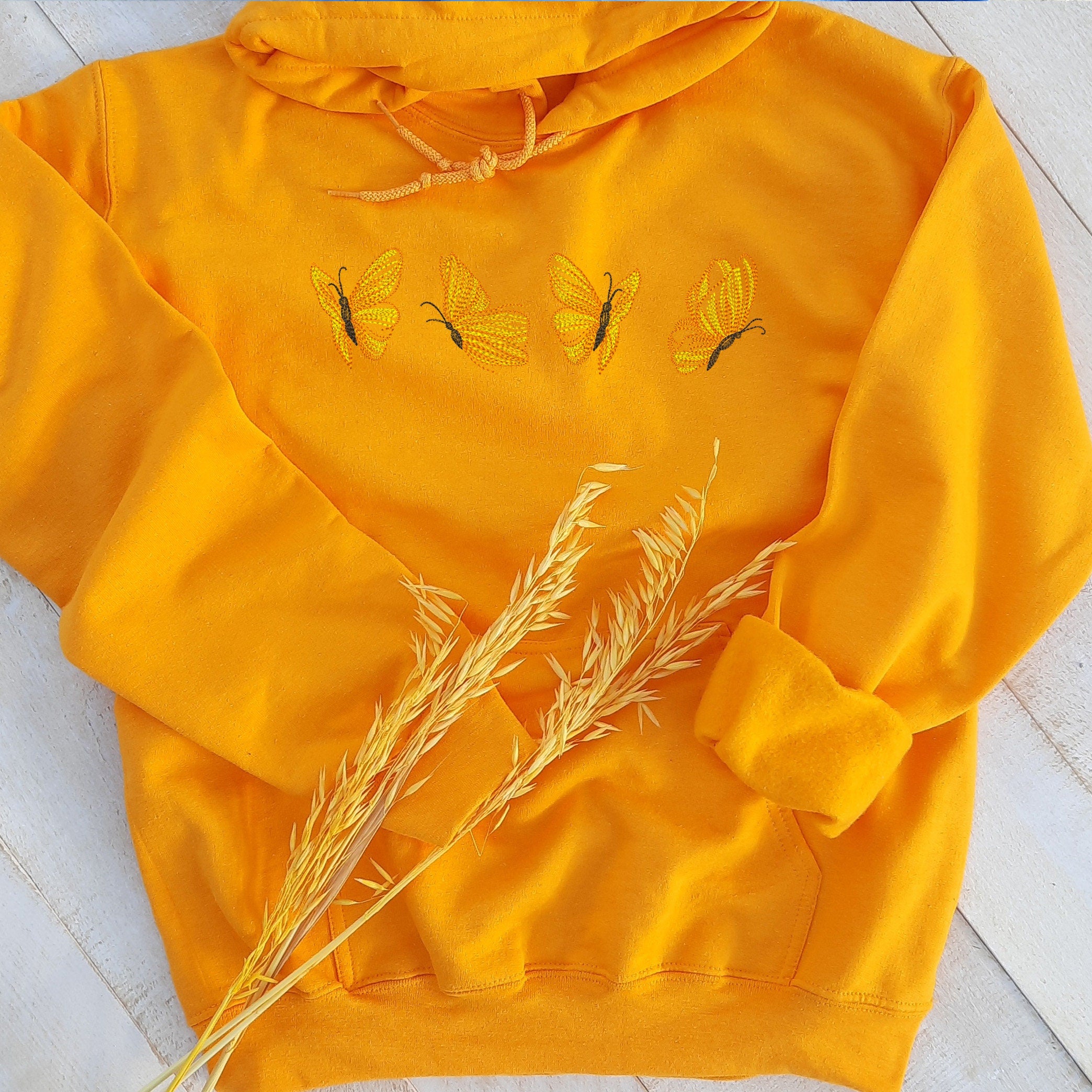 Yellow Butterflies Embroidered Hoodie, Embroidered Butterfly Hoodie, Butterfly Hooded Sweatshirt Unisex, Butterfly Sweater Gift for Her!