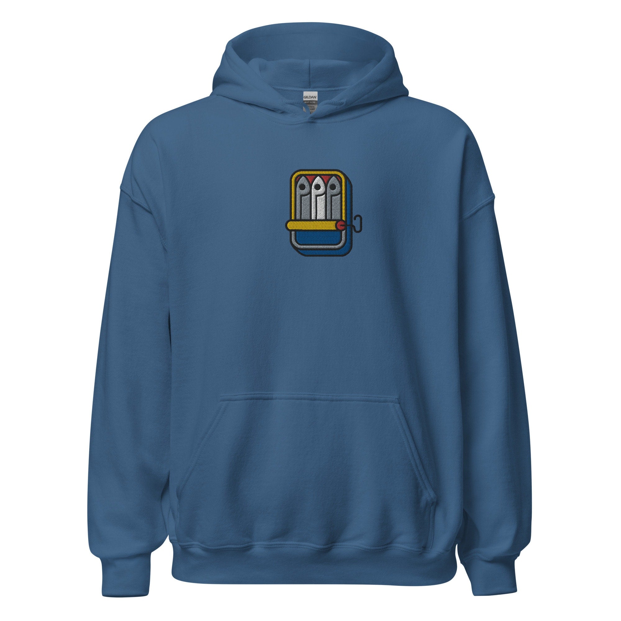 Cute Sardines Unisex Hoodie, Handmade Embroidered Hoodie, Sardine Lovers Gifts, Premium Hooded Sweater, Hoodie Embroidery - Multiple Colors