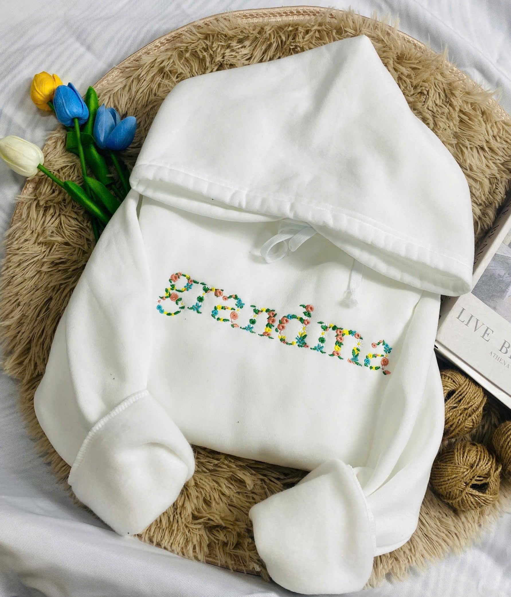 Floral Grandma Embroidered Hoodie β Gift for Grandma, Custom Flower Text Shirt, Nana Sweatshirt, Mother's Day Tee, Granny Present