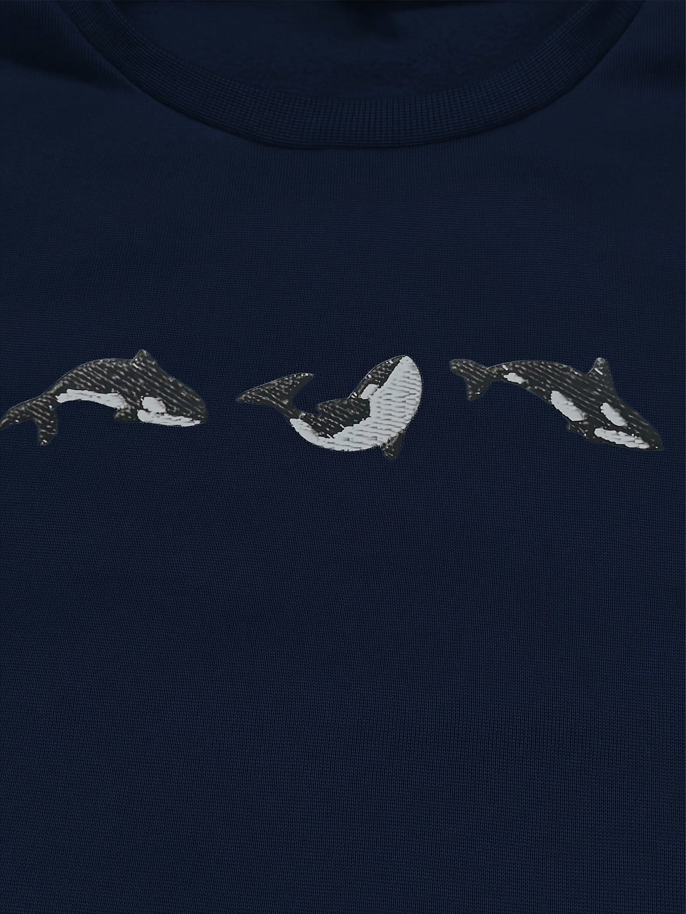 Women's Thick Fleece-Lined Winter Sweatshirt - Warm Orca Whale Embroidery Pullover, Navy Blue Round Neck Casual Sportswear, Machine Washable for Autumn & Winter, Cozy Clothing, Soft Fabric Construction, Cold Weather Clothing,