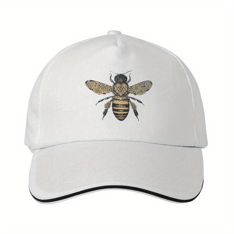 Bee Print Baseball Cap, 100% Polyester Casual Trucker Hat, Adjustable Lightweight Hand-Woven with Zip Closure, Non-Elastic Summer Sun Protection for Golf, Sun Protection Hat | Headgear | Zipper Closure Cap