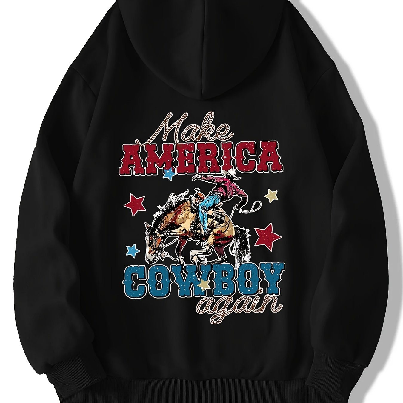 cowboy Loose-fitting men's letter and character print hoodie with drooping shoulders and adjustable drawstrings