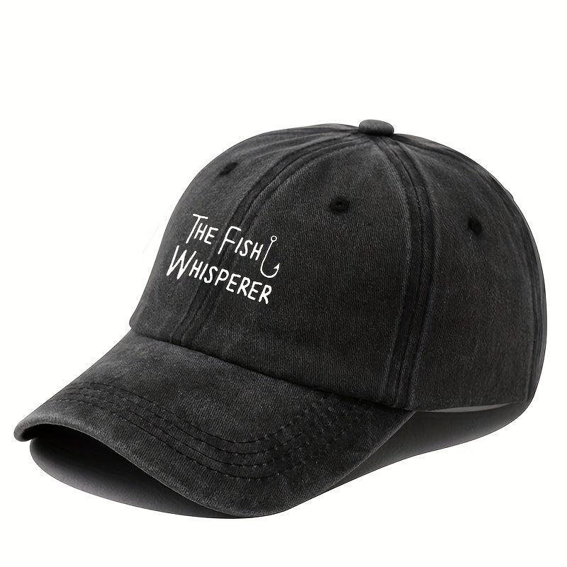 The Fish Whisperer Baseball Cap for Men - Casual Polyester Duckbill Cap with Embroidered Lettering, Outdoor Fishing & Travel Compatible, Unisex Adjustable Snapback Hat