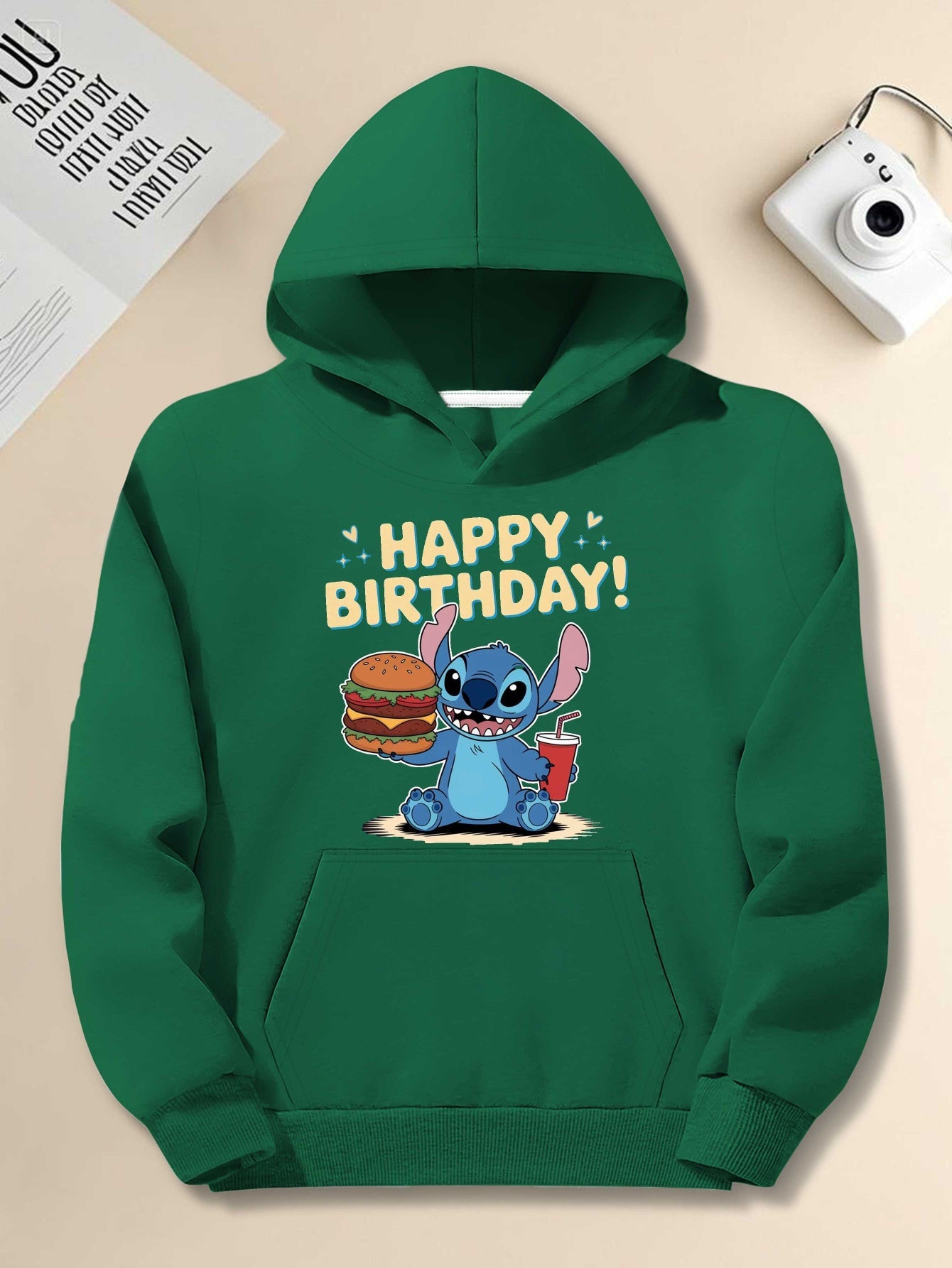 Disney Stitch Birthday Burger Retro Style men'S casual hoodies