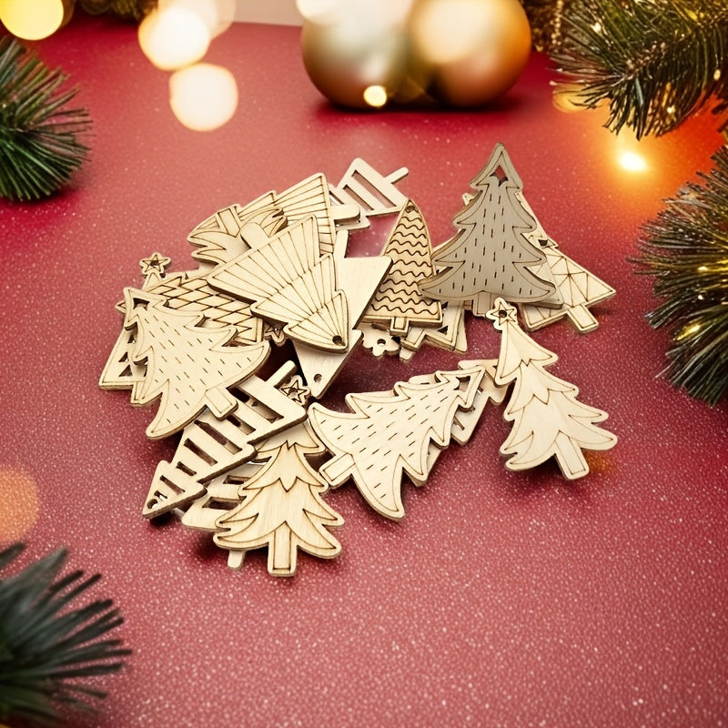 Handcrafted Wooden Christmas Tree Ornaments - DIY Painting Kit for Holiday Decor, Festive Hanging Decorations for Parties & Home, High-Quality Wood Slices, No Feathers, Natural Decoration Set