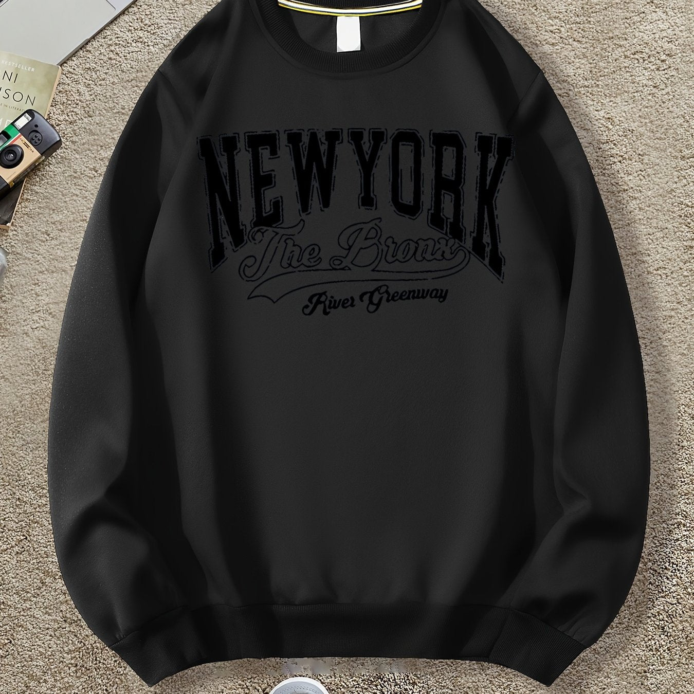 Men's Casual New York Graphic Sweatshirt - Soft Polyester, Loose Fit, Round Neck, Long Sleeve, Machine Washable, Perfect for Spring & Fall, Unique Print Design, Casual Wear | Urban Style Sweatshirt | Soft Polyester Fabric
