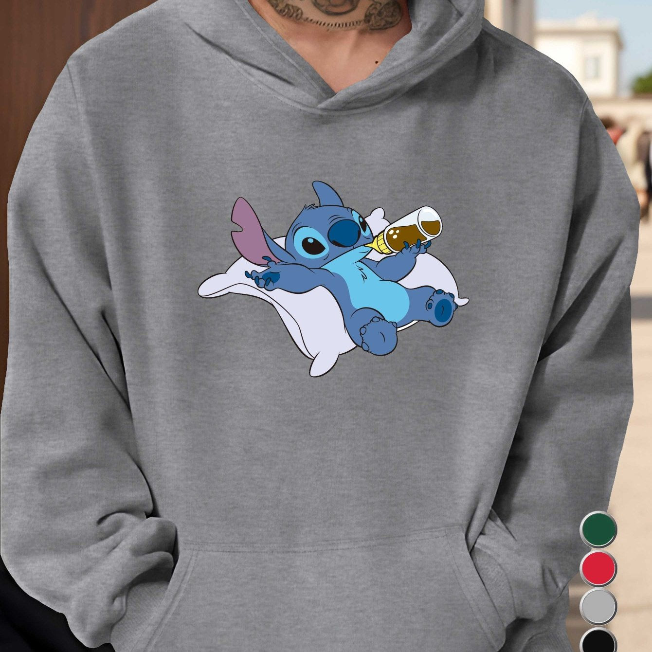 Disney Stitch Men's Hoodie - Official Stitch Graphic Pullover Sweatshirt, Loose Fit Hooded Sweatshirt for Adults, Fall/Winter Apparel (Green/Red/Black/Grey/) - Disney Fan Gift, Fall Season Apparel, Casual Winter Wear, Durable
