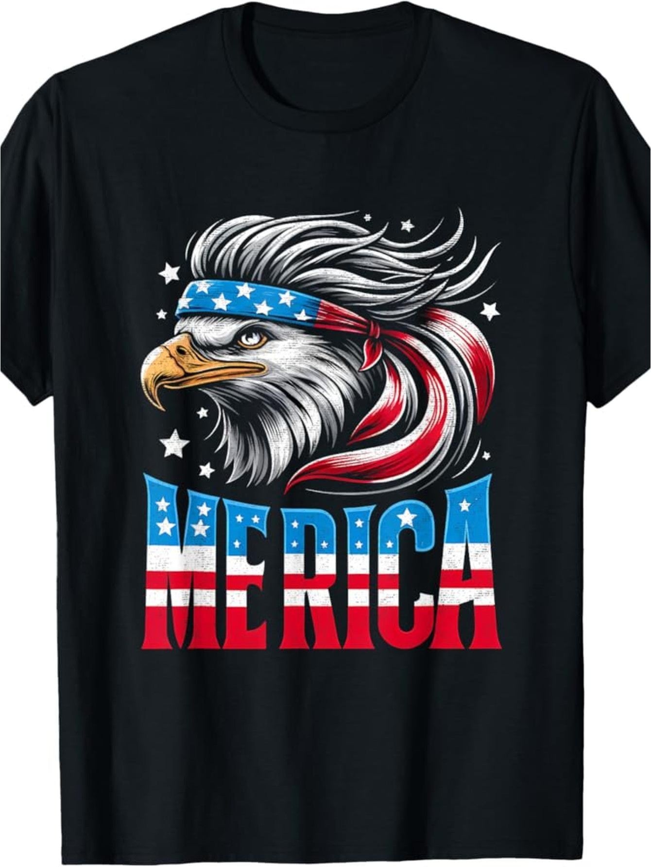 100% Made in USA, 180g 4th of July Merica USA Flag Bald Eagle Patriotic Men Women T Shirt