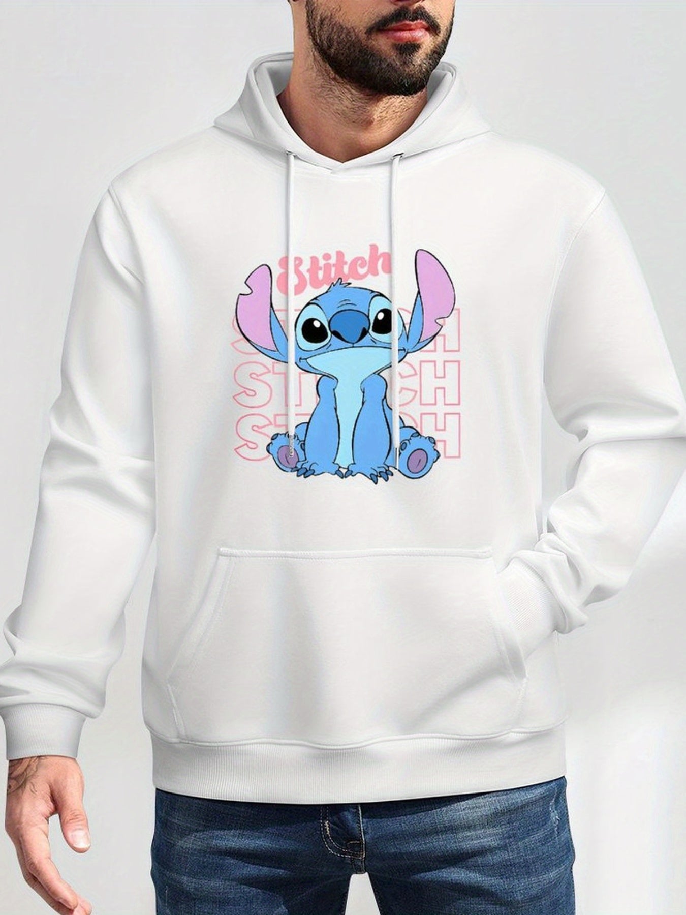 Disney Men'S Black Retro Pullover Hoodie with Stitch Cartoon Character Disney Friends Digital Print, Soft Regular Fit Casual Sweatshirt, Machine Washable, Disney Sweatshirt