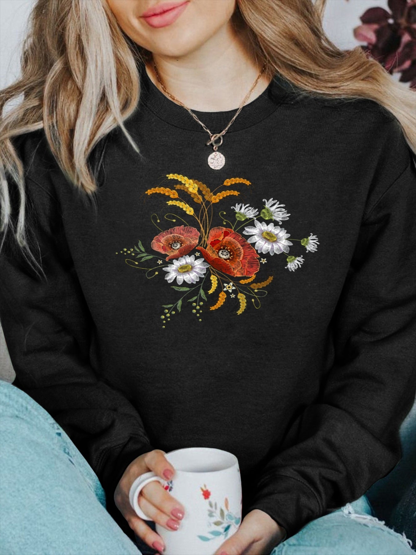 Women's Casual Versatile Fashion Round Neck Long Sleeve Cotton Pullover Sweatshirt