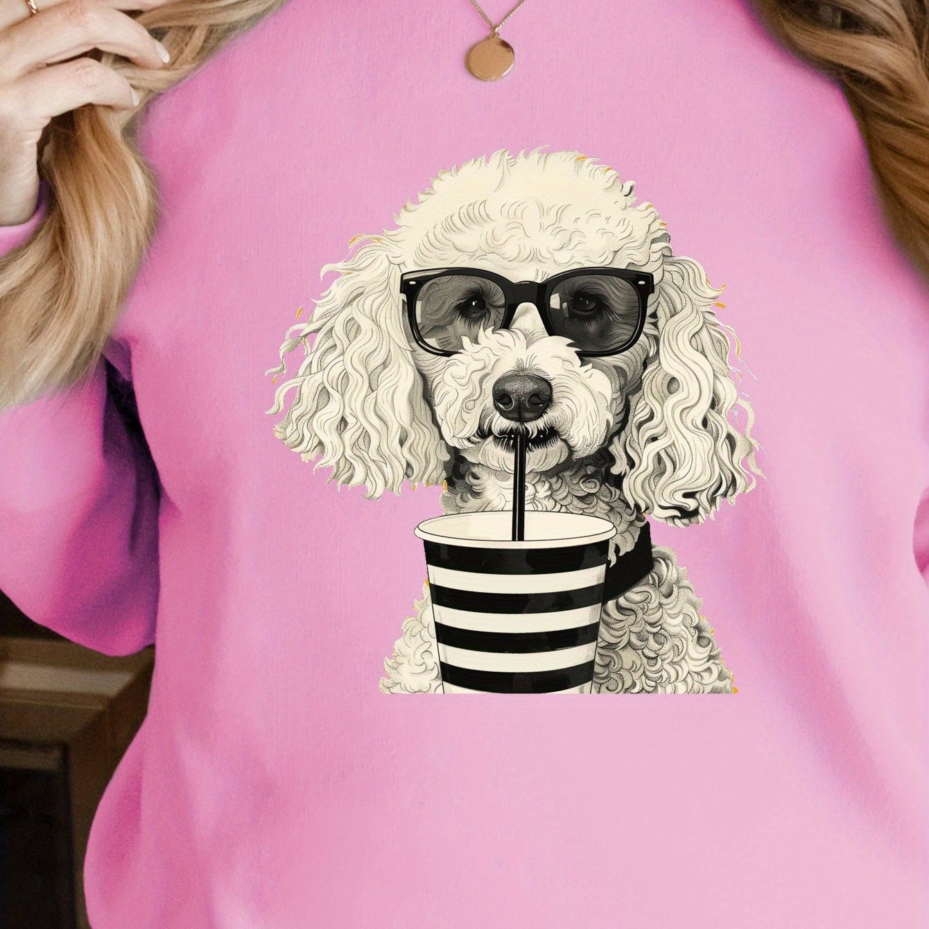 white poodle with sunglasses women's sweatshirts