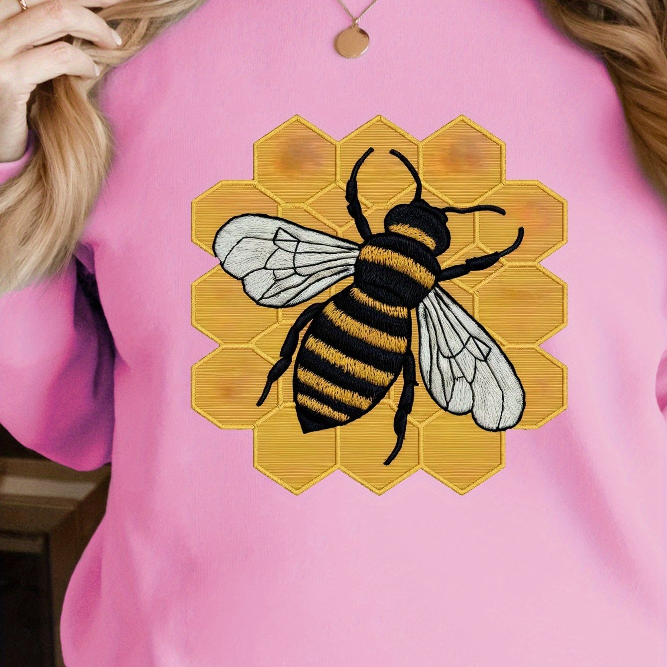 detailed embroidered bee illustration women's sweatshirts