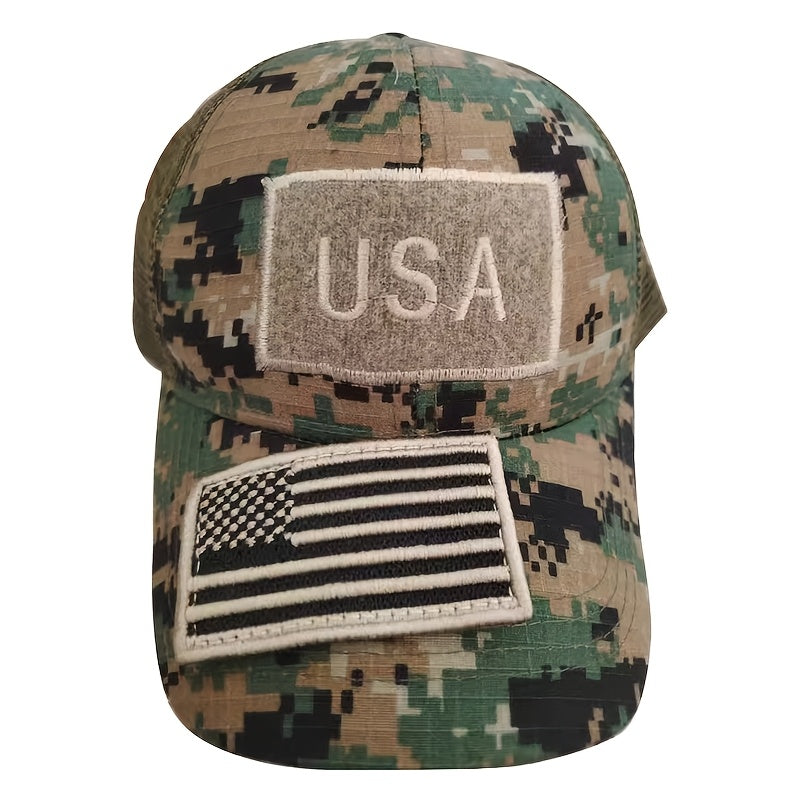 Camouflage Casual Baseball Cap, with 3 Replaceable Embroidered Patches, Eagle, Longhorn, National Flag, Outdoor Enthusiasts, Casual Wear, Essential for Sports, Suitable for Men and Women