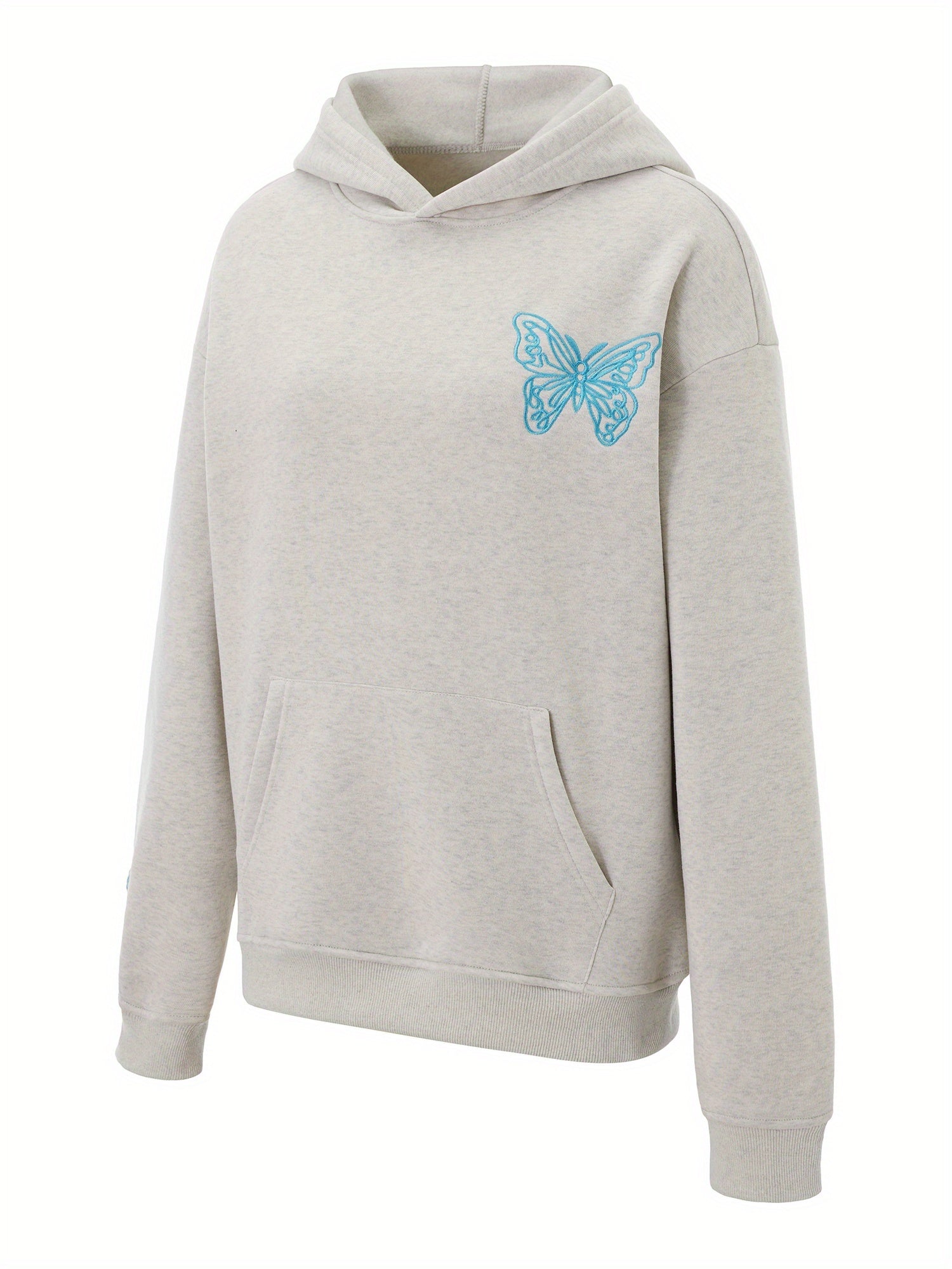 Women'S Spring Autumn Hooded Sweatshirt Long Sleeve Letter Butterfly Embroidery Hoodie