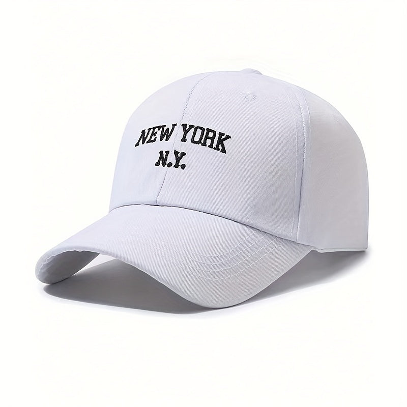 1pc New York Embroidered Baseball Cap - Adjustable Snapback, Sun Protection, Polyester Blend, Black with White NYC Lettering, Outdoor Sports Hat for Men & Women, Sun Protection Hat | Sixpanel Hat | Polyester Blend Cap