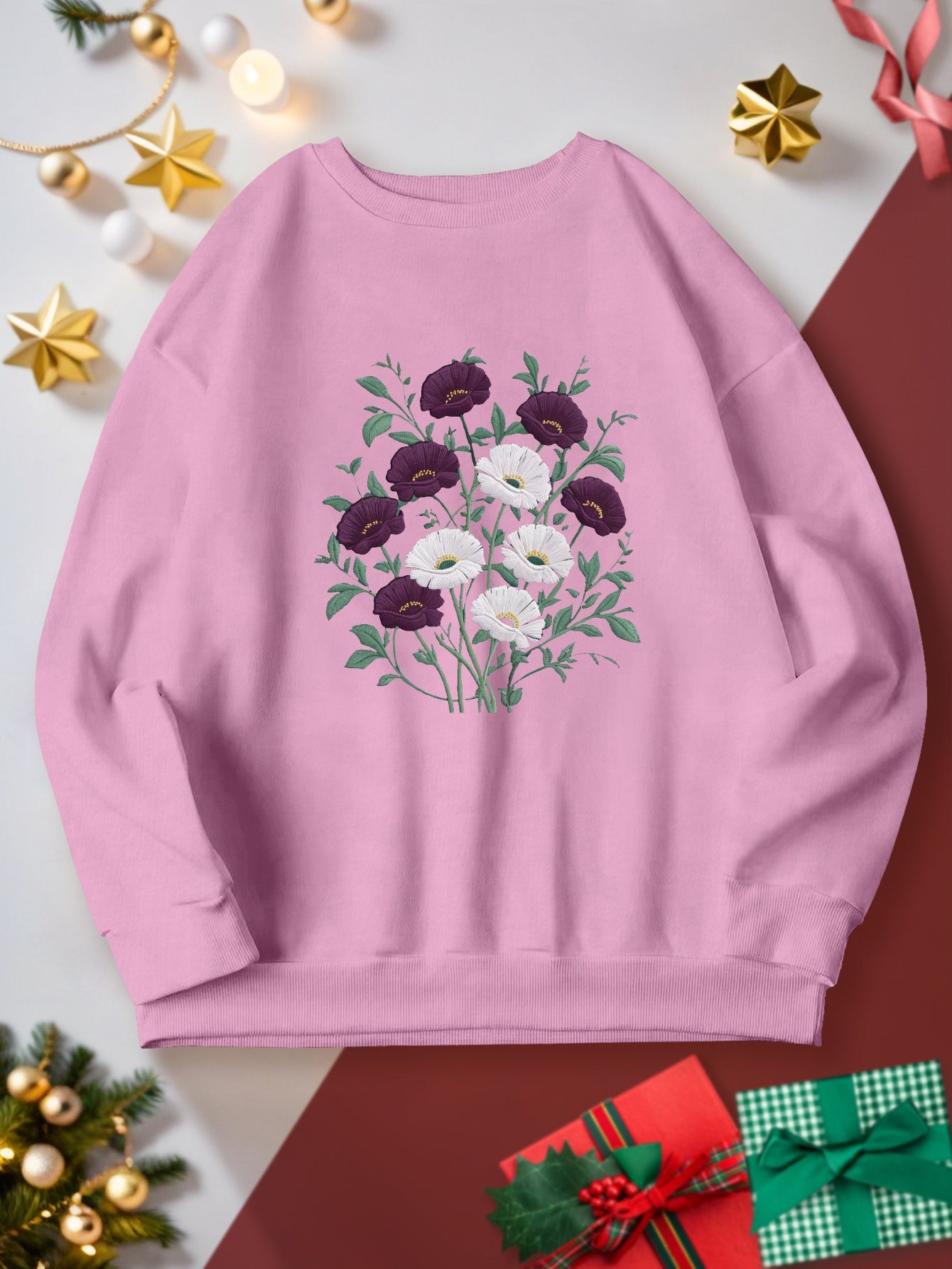 teediy Embroidered floral design women's sweatshirts