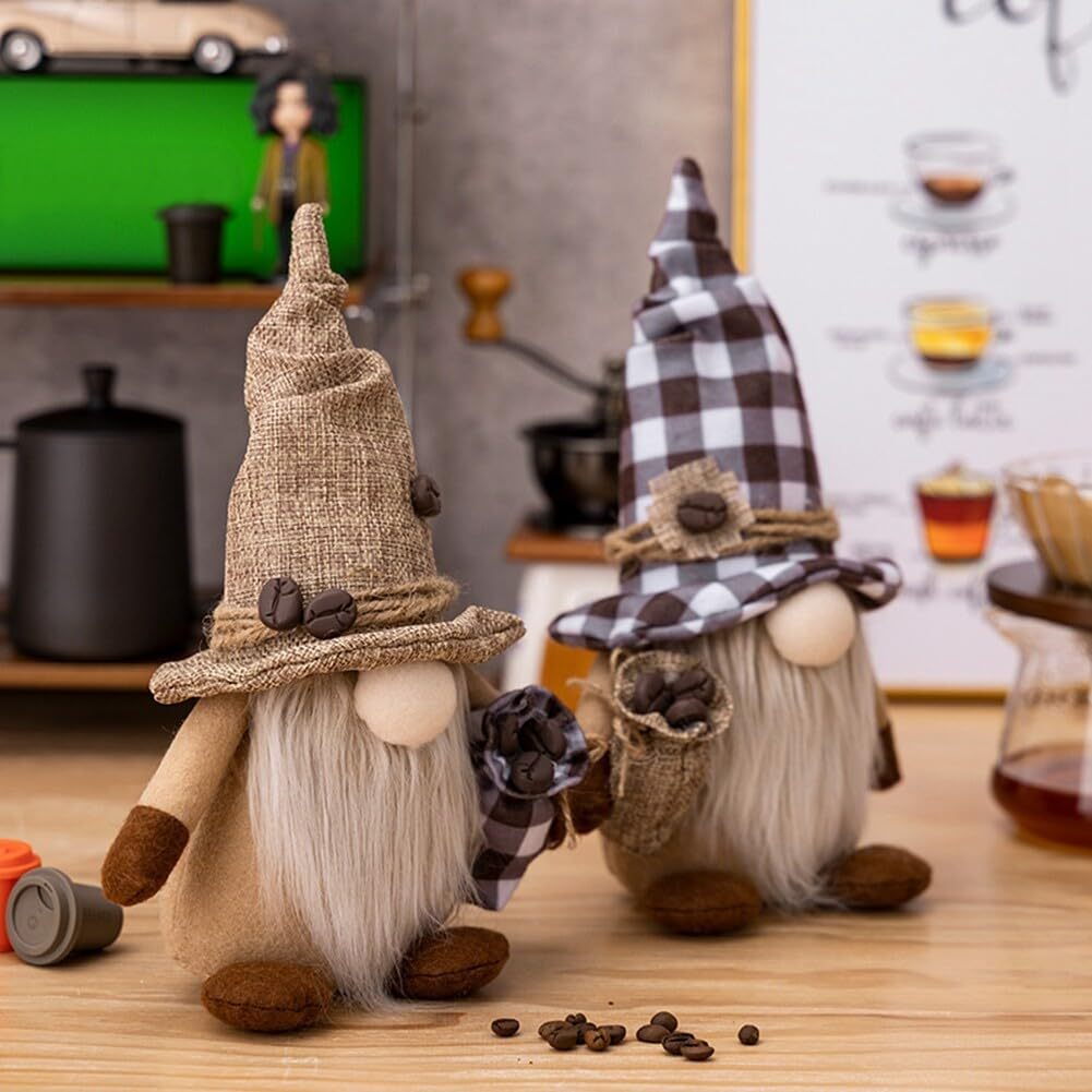 Coffee Gnomes Plush Doll Coffee Bar Decoration Swedish Tomte Elf Dwarf Collectible Figurines Dangle Leg Shelf Sitters Farmhouse Home Kitchen Decor Coffee Lover Gifts