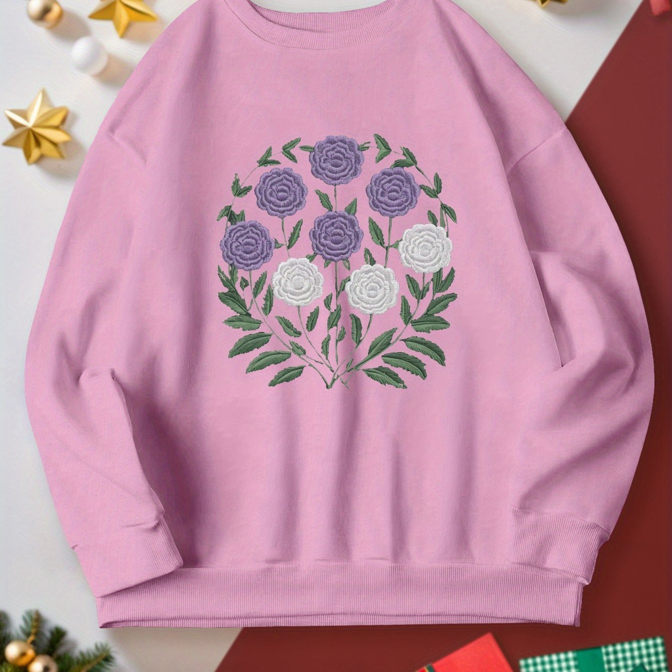 teediy Embroidered floral motif women's sweatshirts