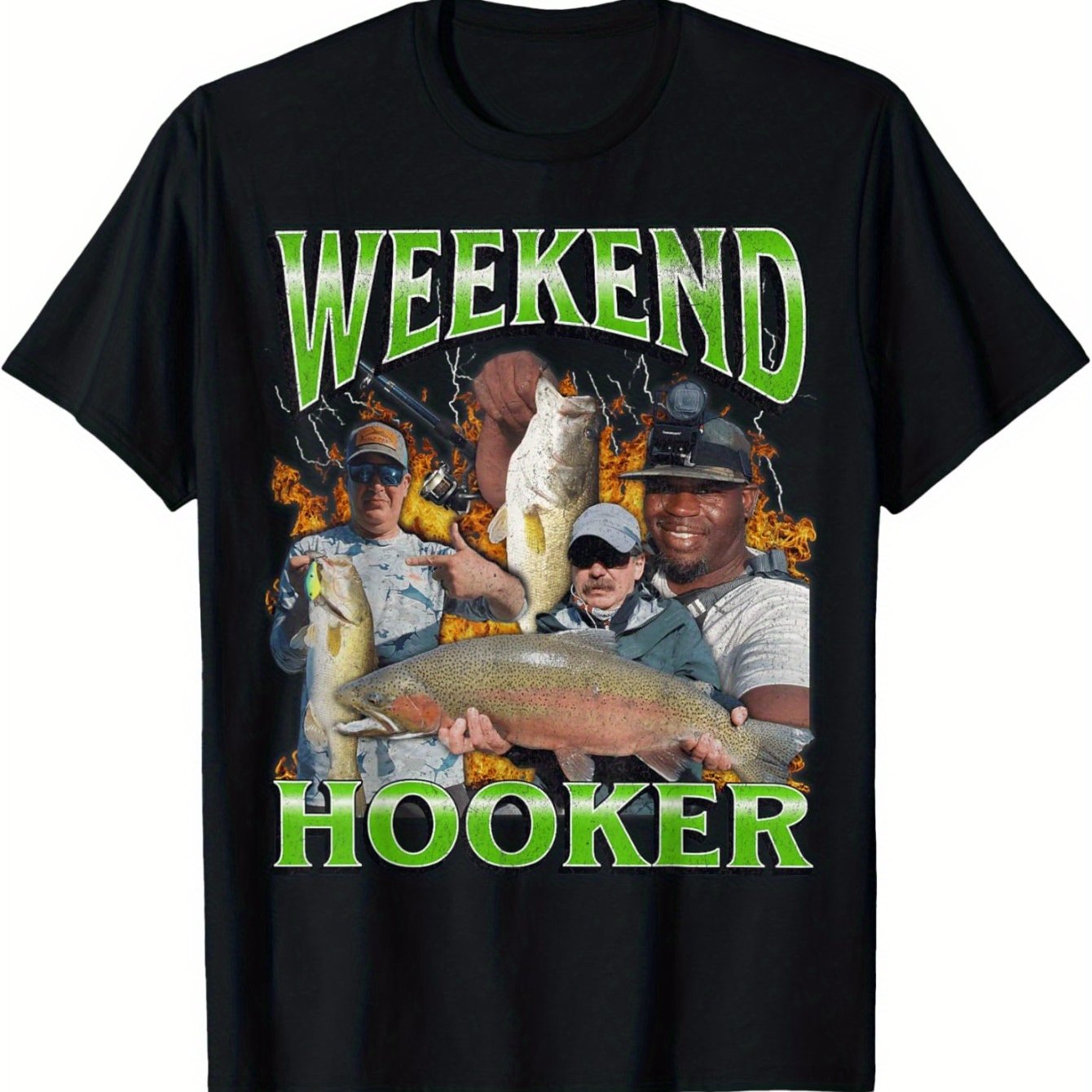 Weekend Hooker Funny Offensive Fishing Meme Bootleg Graphic T-Shirt - Classic Pure Cotton T-Shirt - Ideal for Everyday Casual Wear & Ultimate Comfort