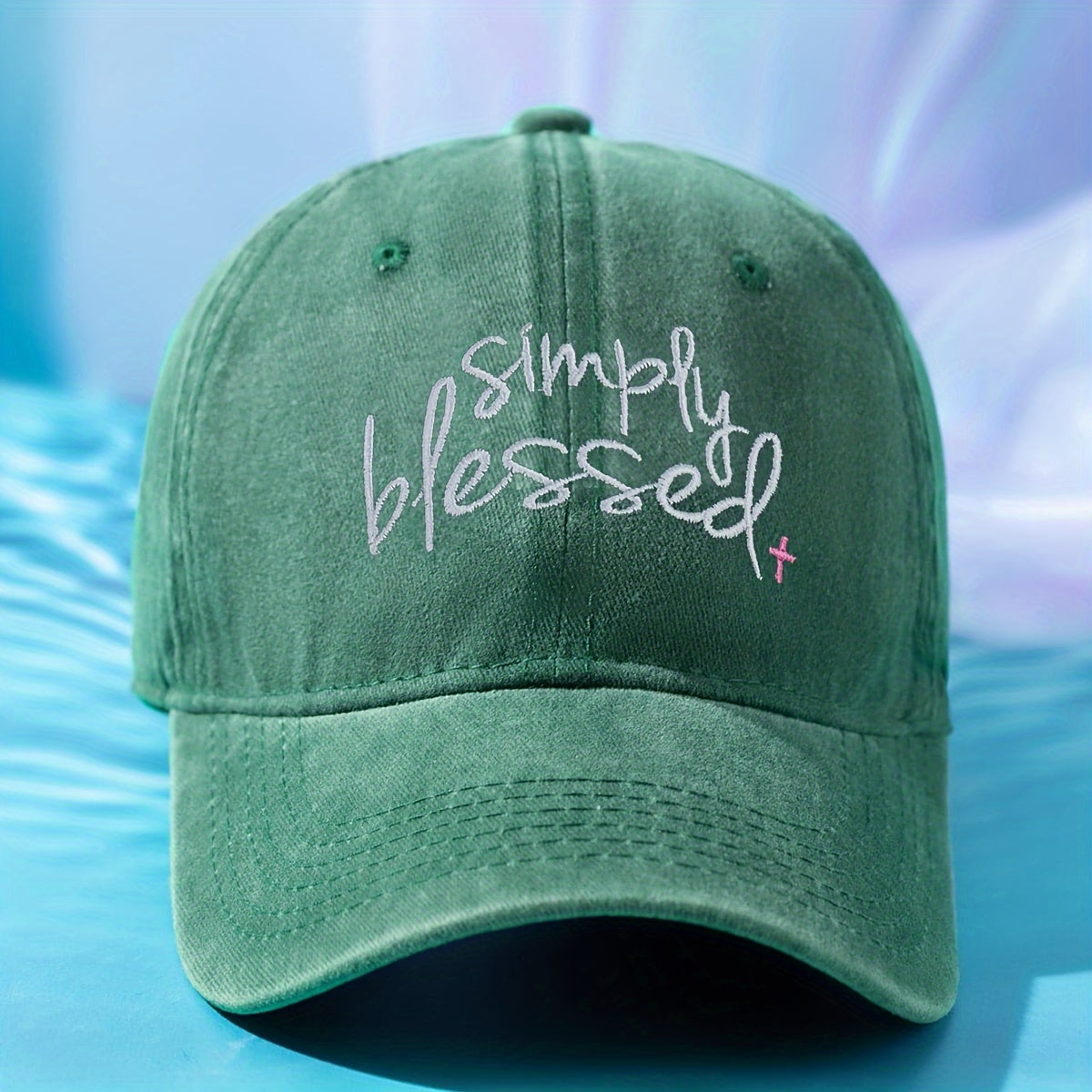 Simply Blessed Embroidery Baseball Cap Washed Distressed Solid Color Dad Hats Adjustable Sun Hats For Women & Men