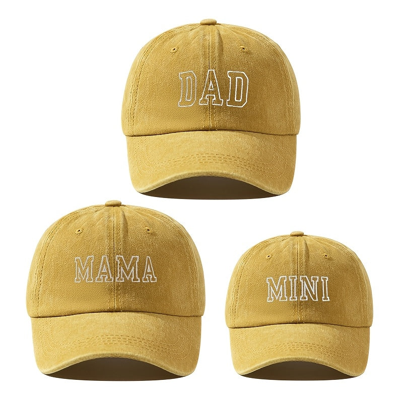 3-Pack Family Set Embroidered Slogan Baseball Caps, 100% Polyester, Stretch Fit, Snap Closure, Lightweight, Breathable, All-Season, Daily & Casual Wear, Ramadan Theme, Flags Pattern, for Teens - Dad, Mama, Mini