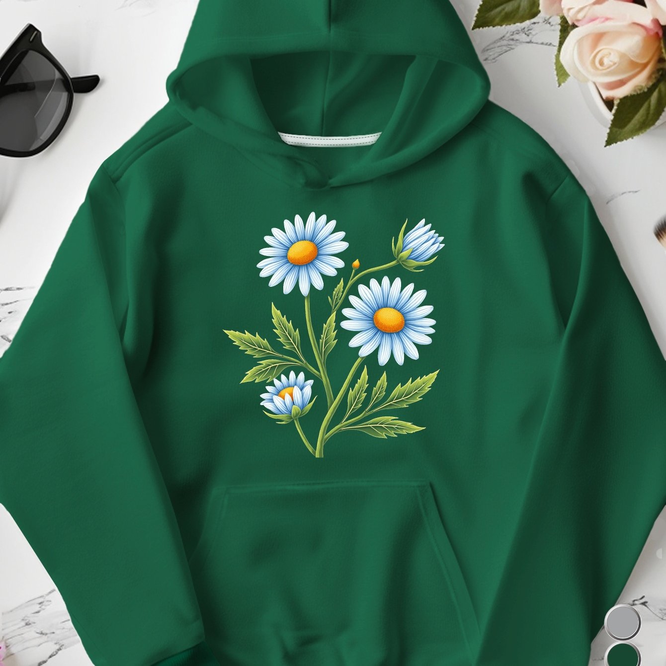 Blue Daisies Botanical Embroidered Women'S Plus Size Hoodies