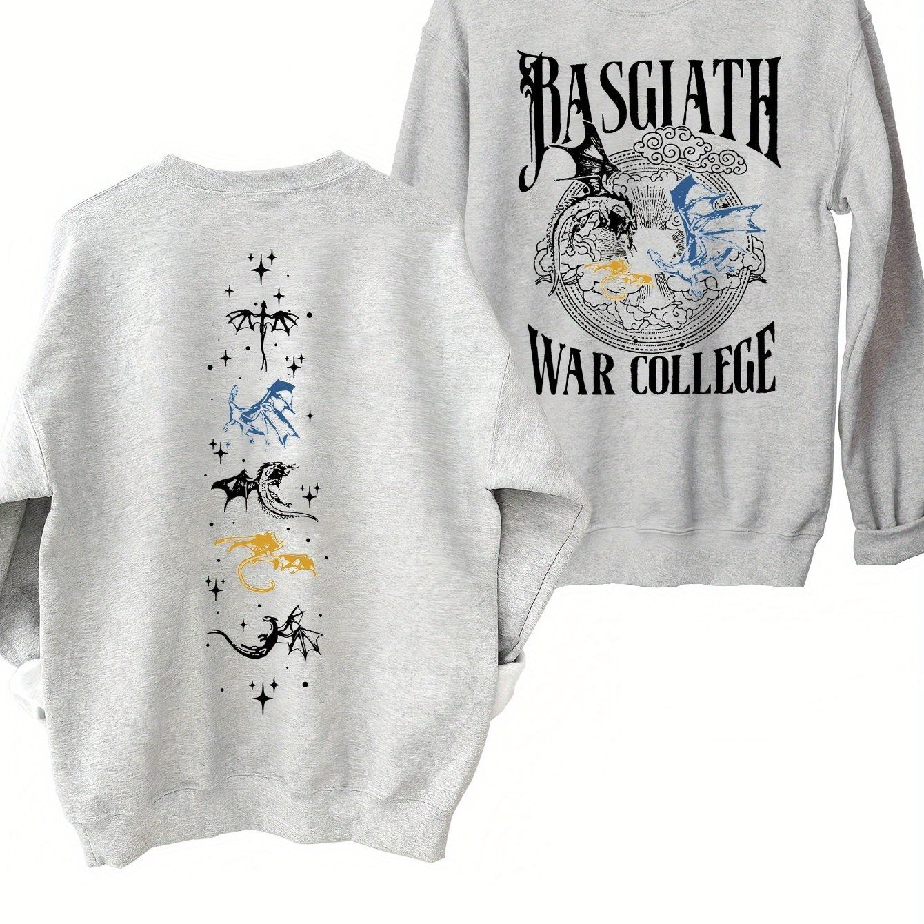 Men'S Casual Round Neck Sweater, Slightly Elastic, Long-Sleeved Bottoming Shirt Sweater Clothes, Men'S And Women'S Same Paragraph, Bastia War College Oversized Sweatshirt The Fourth Pterosaur Double-Sided Printed Pattern Long