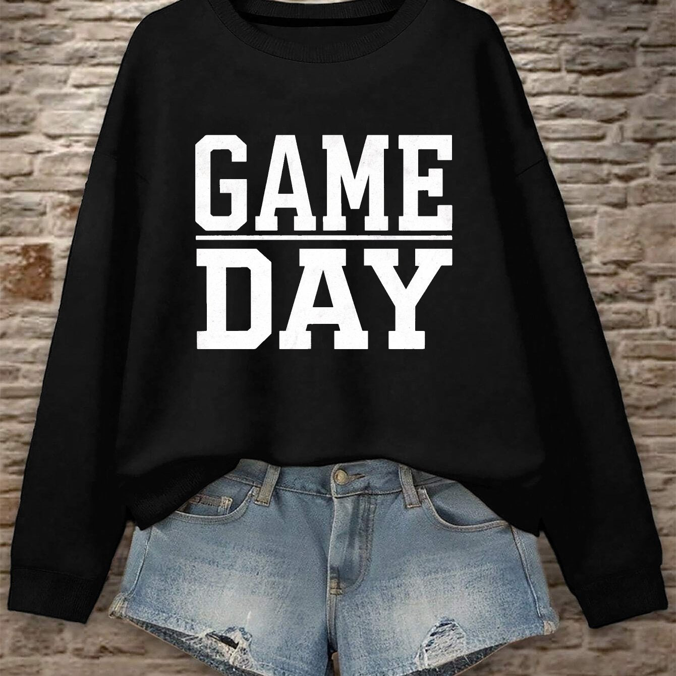 GAME DAY Print Pullover Sweatshirt, Casual Long Sleeve Crew Neck Sweatshirt, Women's Clothing