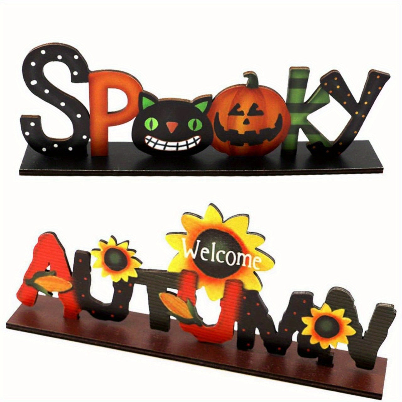 Happy Halloween Wooden Centerpiece Signs Halloween Table Decorations Pumpkin Table Centerpieces Sign for Halloween Party Dinner Coffee Table Topper Tiered Tray Decor