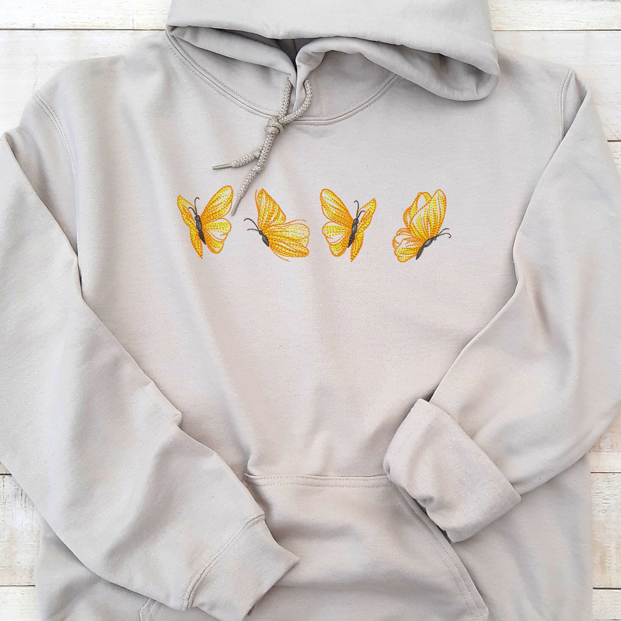 Yellow Butterflies Embroidered Hoodie, Embroidered Butterfly Hoodie, Butterfly Hooded Sweatshirt Unisex, Butterfly Sweater Gift for Her!