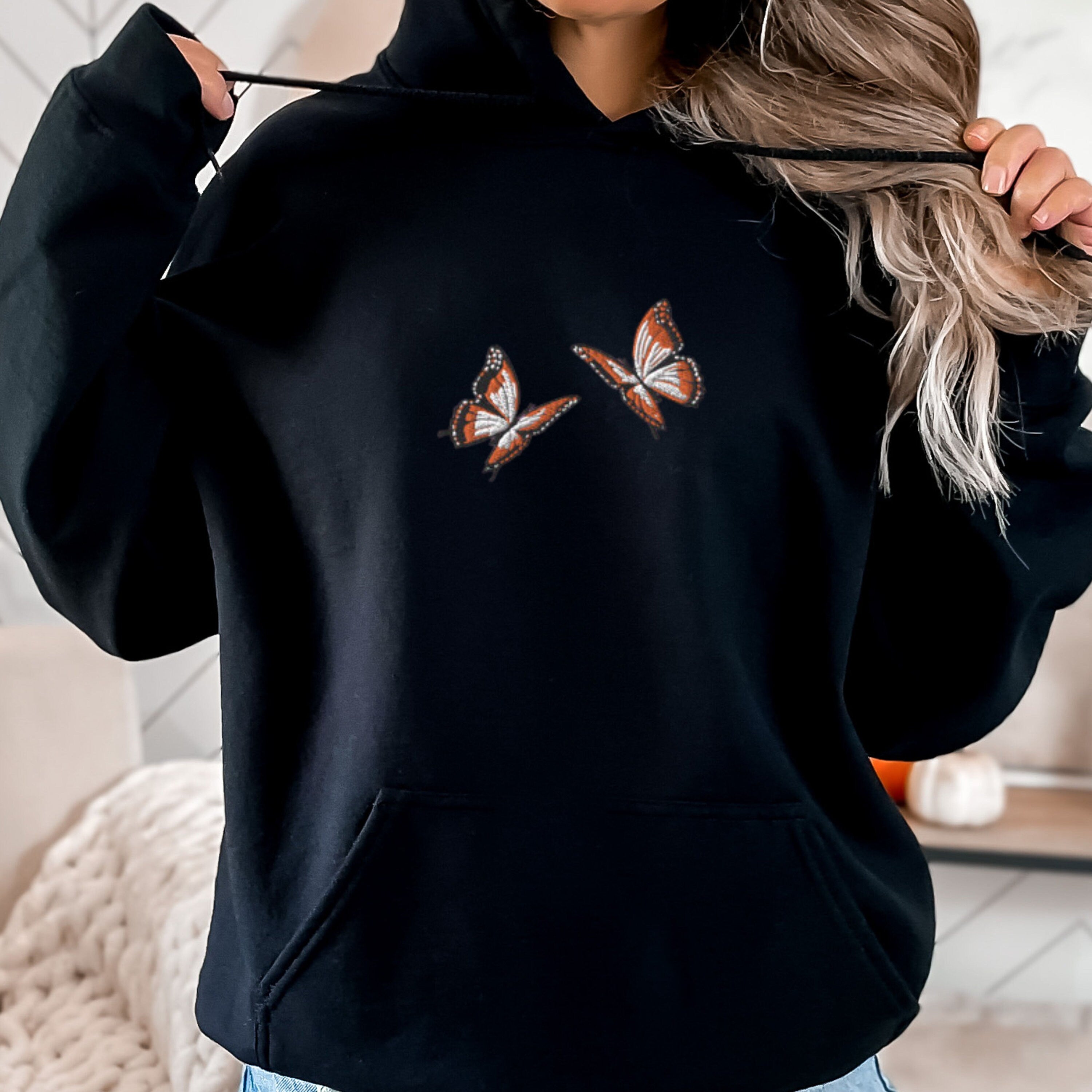 Butterflies Embroidered Hoodie, Embroidered Monarch Butterfly Hoodie, Butterflies Shirt, Cute Embroidered Hoodie, Butterflies Sweatshirt