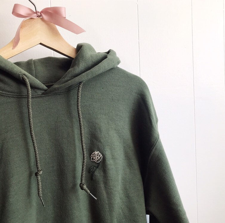 Rose Embroidered Hoodie - Hand Embroidered