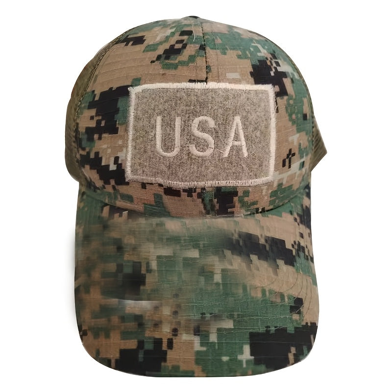 Camouflage Casual Baseball Cap, with 3 Replaceable Embroidered Patches, Eagle, Longhorn, National Flag, Outdoor Enthusiasts, Casual Wear, Essential for Sports, Suitable for Men and Women