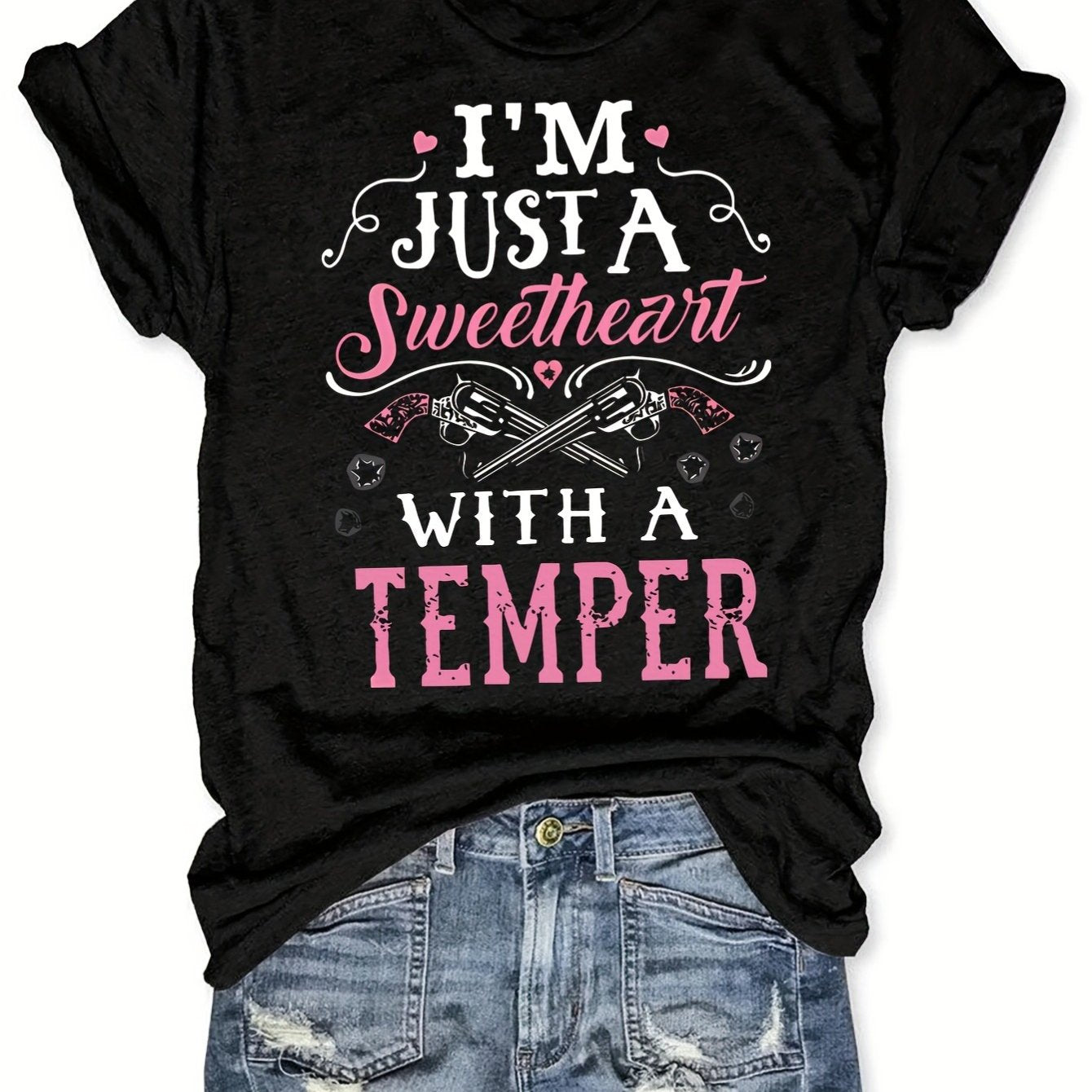 Letter Western Print T-shirt, Short Sleeve Round Neck Casual Top for Summer and Spring, Women's Clothing