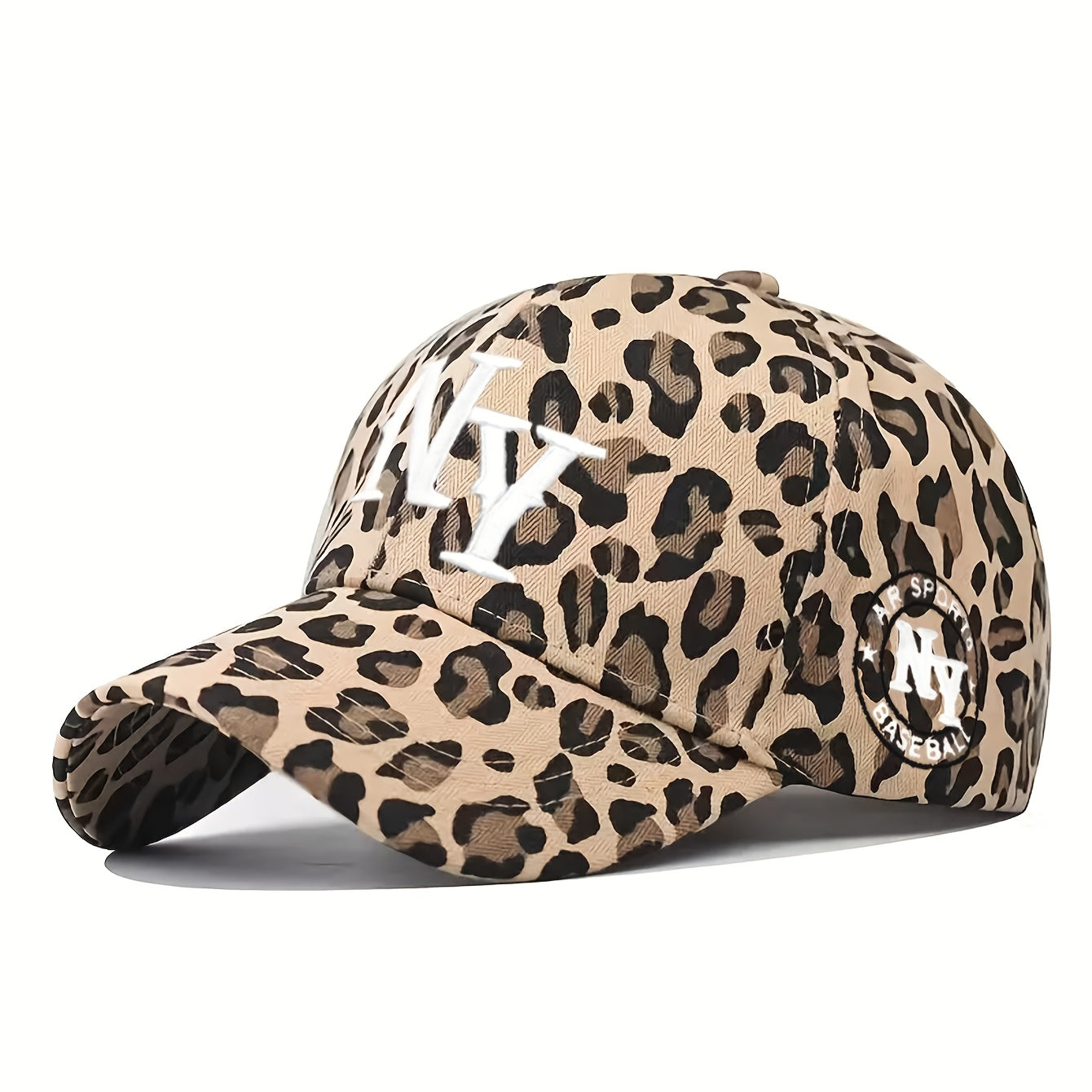 Leopard Print Baseball Cap, Breathable Adjustable Trucker Hat with Embroidered
