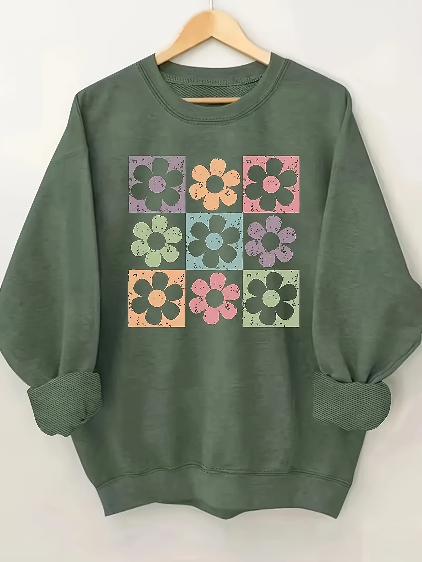 Soft Floral Print Long Sleeve Crew Neck Pullover Sweatshirt For Women, Casual Fashion Basic Sweatshirt