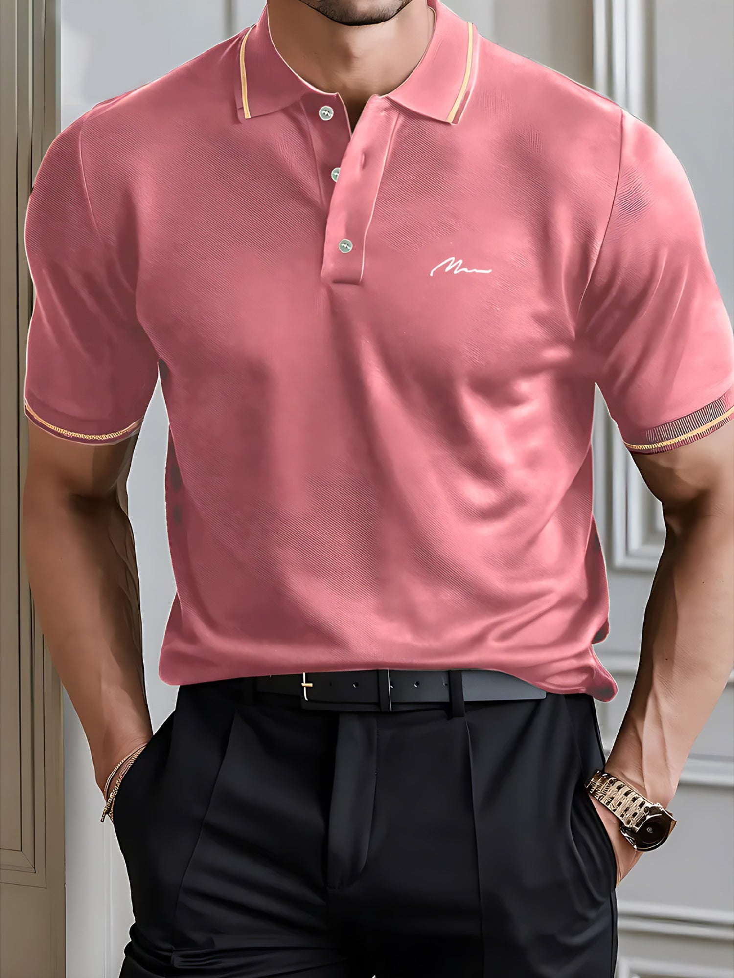 Casual Nature Symbol Men'S Summer Short Sleeved Polo Shirt with Small Logo Pattern, High-End Feel, Light Business, New Short Sleeved Top, a Must-Have for Summer, Suitable for Sports, Golf, Tennis, Fishing, Leisure Vacation We